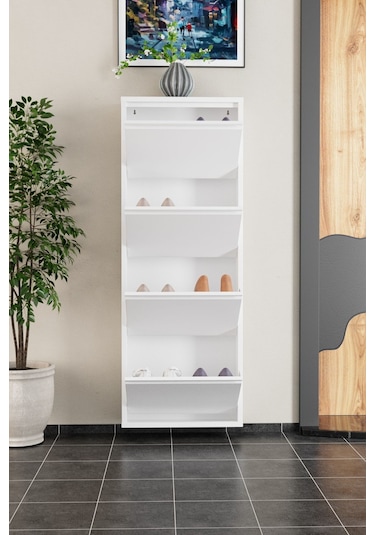 4 Kapaklı Metal Ayakkabılık Beyaz Beyaz