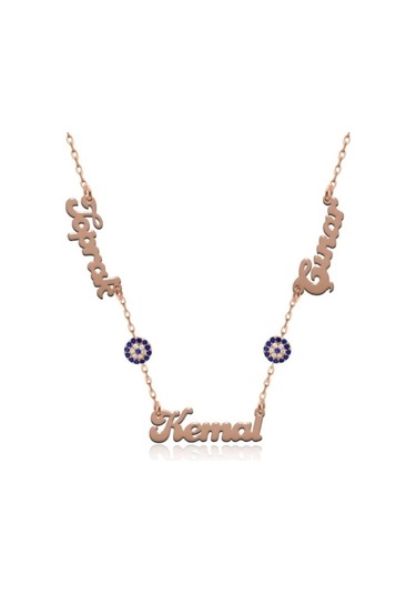 3 Üç Isimli Nazarlı Aile Kolyesi Gümüş Kolye