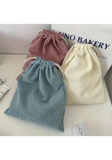 Elmpaly Siyah 3 Adet Kadife Drawstring Saklama Çantası Seyahat Kozmetik Düzenleyici Siyah