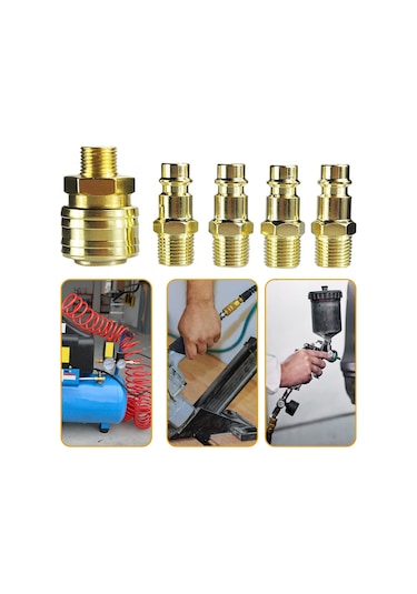 Vkemall 10 Parça Bakır Hava Koppler Seti: Hızlı Bağlantı, 1/4" Bsp Ve 8mm Hortum Uyumlu Fitingler Altın