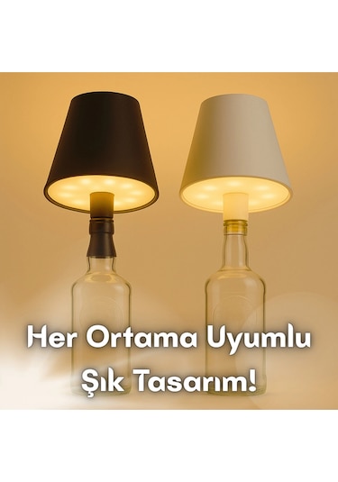 Kablosuz Şişe Lambası - Şarjlı Abajur Masa Işığı Dokunmatik Şişe İçin Led Siyah Beyaz Seçenek Çok Renkli