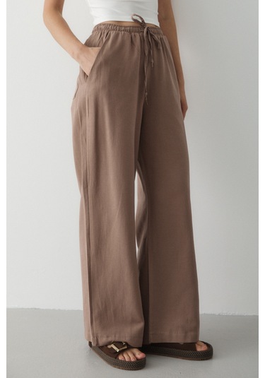 Sütlü Kahve Beli Lastikli Bol Paça Pantolon - 2813 Sütlü Kahve