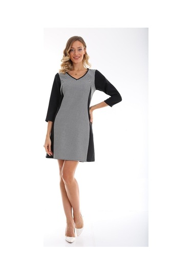 Etselements V Yaka Truvakar Kollu Kazayağı Mini Ofis Elbise