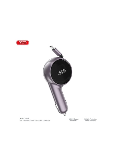 Xo Cc65 60w Makaralı Araç Şarjı - Dahili Type-c Kablolu Çift Çıkışlı Hızlı Şarj