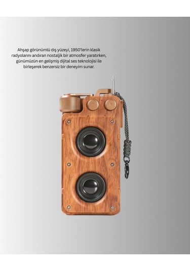Retro Bluetooth Hoparlör Ahşap Görünümlü 5w Çift Stereo Ses