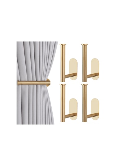 Tenfowee 4'lü Metal Perde Kancaları Seti - Zırtopu Olmadan Duvar Montajlı, Güçlü Yapışkanlı, Farklı Perde Türlerine Uygun Altın