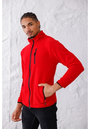 Monox Erkek Biyeli Fermuarlı Spor Polar Ceket Saks