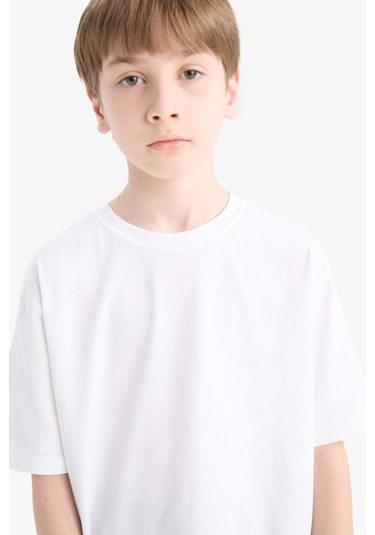 Defacto Erkek Çocuk Bisiklet Yaka Basic Düz Kısa Kollu Tişört K1687a625auwt32 Beyaz
