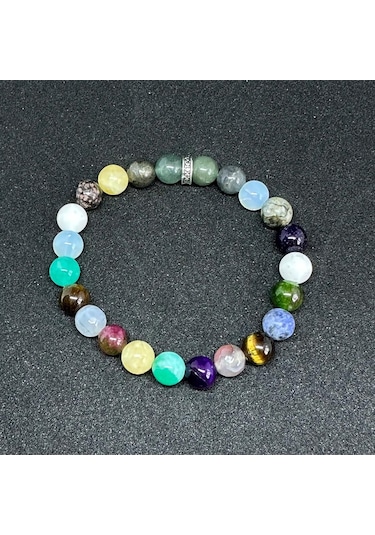 Yengeç Burcu Bilekliği 8mm Doğaltaş Bileklik - 16 Cm Çok Renkli