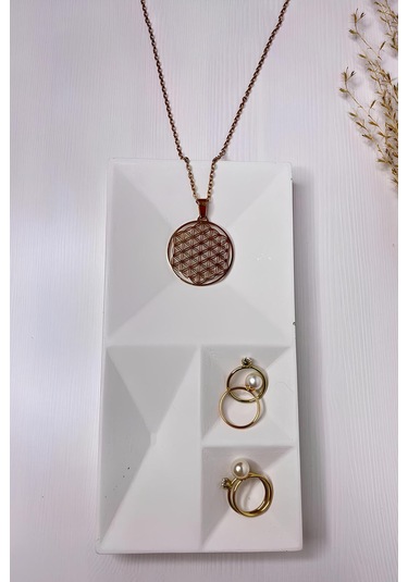 Beton Geometrik Takı Organizer Yüzük, Kolye, Küpe Ve Saat Düzenleyici Dekoratif Tepsi Beyaz