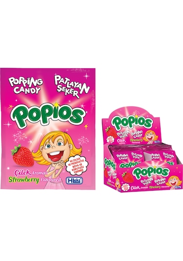 Hleks Patlayan Şeker Popios 4 gr 40 Adet Çilek 12 Paket (Toplam 4