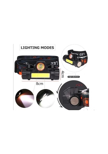 1200 Lümen Cob Led Şarjlı Kafa Lambası Şarjlı Kafa Feneri Mıknasıtlı Siyah