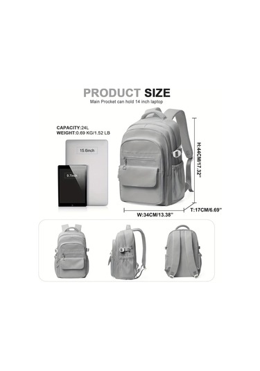 Wangxi Gri Kadınlar İçin Büyük Kapasiteli Çok Katmanlı Hafif Pratik Cepli Siyah Naylon Sırt Çantası Okul Seyahat Ve İş İçin İdeal Gri