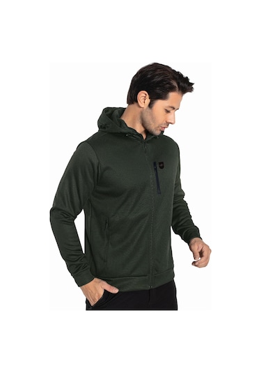 Crozwise Erkek Kapşonlu Spor Sweatshirt Haki