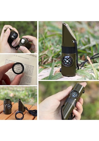 Dumles 7si 1arada Acil Durum Düdüğü,el Feneri, Termometre,pusula,büyüteç,depolama Bölmeli Kampçı Düdüğü