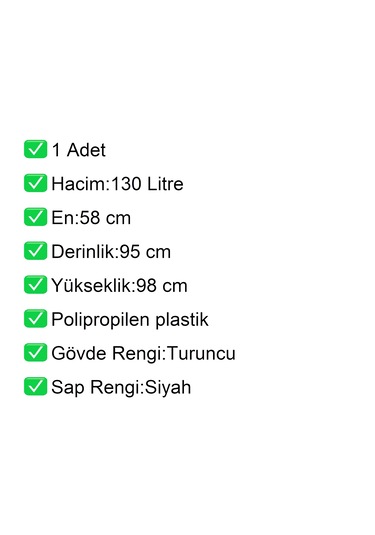 Pk130 Plastik Market Alışveriş Arabası 130 Litre Turuncu / En:58 Boy:95 Yükseklik:98 Cm