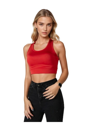 Terapi Men Kırmızı Sırt Detaylı Fitted/vücuda Oturan Kare Yaka Spor Bluz Kırmızı