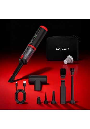 Laiser Kompakt Led Ekranlı 17.000 Pa 3ın1 Çekme-vakum-üfleme Özellikli Şarjlı Araç Süpürgesi Siyah