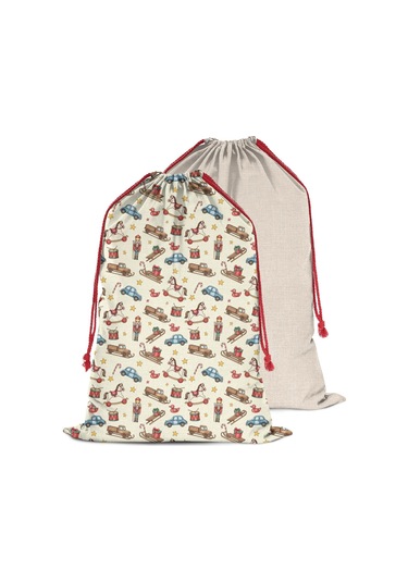 Büyük Noel Baba Hediye Çantası, Pamuklu Kordonlu, Yeniden Kullanılabilir Noel Klasik Oyuncak