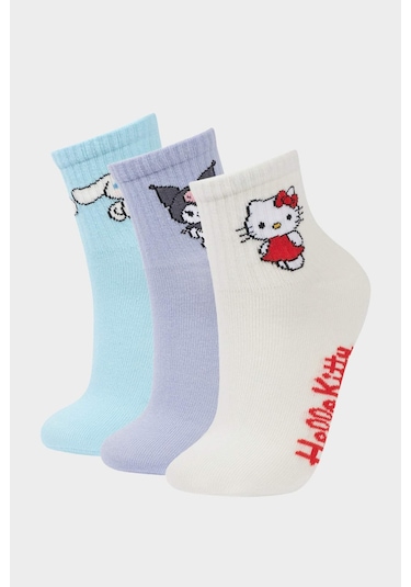 DeFacto Kız Çocuk Hello Kitty 3'lü Pamuklu Uzun Çorap F6702A8NSKR1