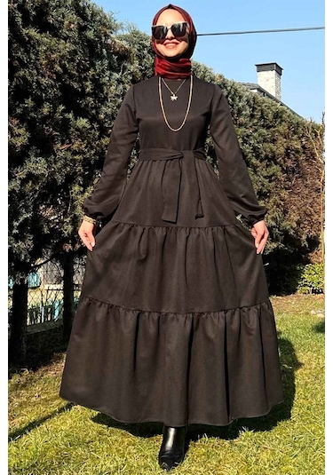 Rabia Şamlı Siyah Gabardin Elbise Normal