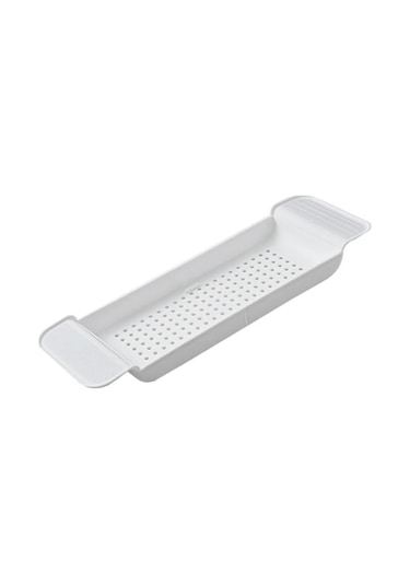 Hfambition Plastik Daraltılabilir Banyo Tepsisi - Su Akışlı Tasarım, Sağlam Konumlandırma, Çeşitli Ürünleri Tutabilir Beyaz