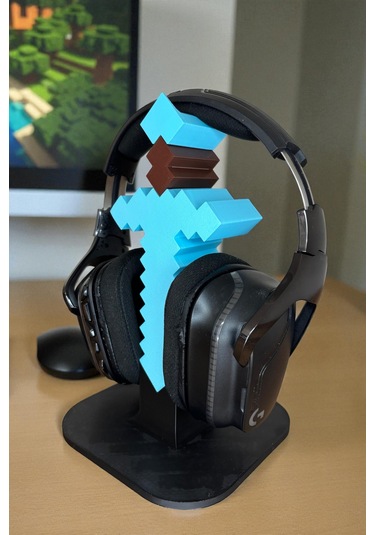 Minecraft Elmas Silah Temalı 3d Baskı Kulaklık Standı Oyuncu Masa Aksesuarı