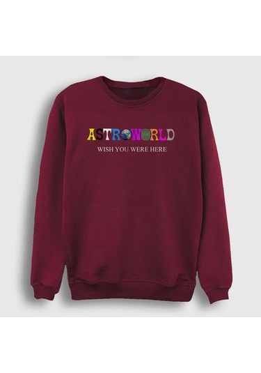 Presmono Unisex Astroworld V4 Travis Scott Sweatshirt Bordo