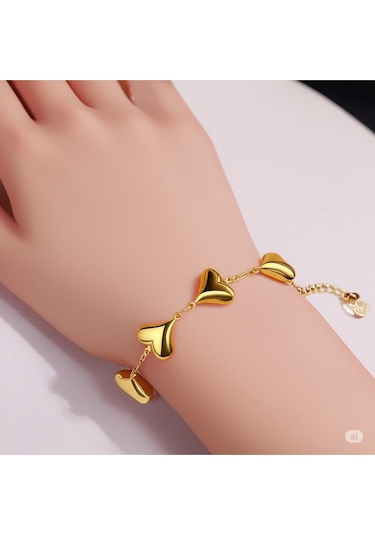 Çelik Gold Kalp Bileklik Çok Renkli