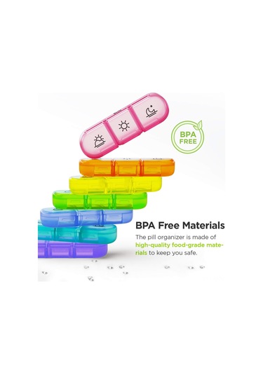 Qingmipy "7 Günlük Büyük Kapasiteli Hap Organizatörü - Sabah, Öğle, Akşam İçin 3 Bölmeli Taşınabilir İlaç Kutusu" Çok Renkli