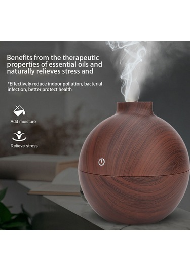 Geeroyoo Ev Ofis Masaüstü Usb Nemlendirici 130ml Açık Ahşap Desenli 7 Renk Led Işıklı Sessiz Otomatik Kapatma Özelliği