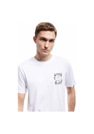 Koton Kısa Kollu Bisiklet Yaka Regular Fit Pamuklu Baskılı Tişört Beyaz 6wam10010hk Beyaz