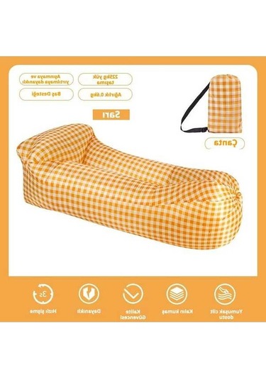 Novahub Desenli Şişme Koltuk, Baş Destekli Tek Kişilik Hava Yatağı, Kamp Ve Açık Hava Etkinlikleri İçin Taşınabilir Sarı, Küçük Ebatlı Sarı