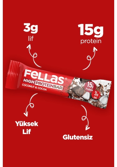 Fellas Yüksek Protein Bar - Hindistan Cevizi 45g x 12 Adet