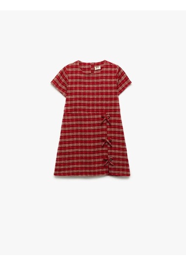 Koton Fiyonk Detaylı Ekoseli Kırmızı Kız Çocuk Elbise 6wkg40031aw Kırmızı