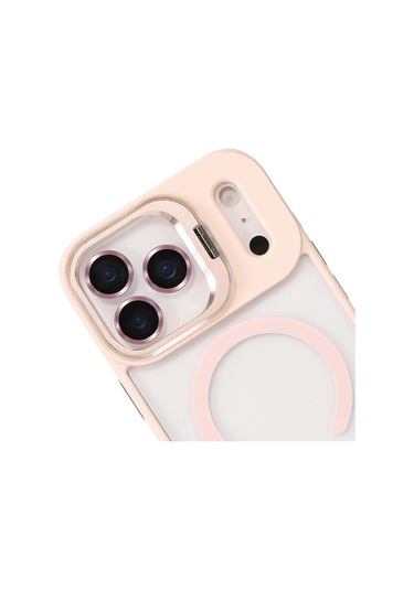 İphone Uyumlu 17 Pro Kılıf Remim Magsafe Lensli Kamera Standlı Kapak Pembe