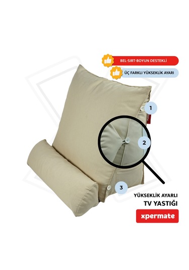 Xpermate Yükseklik Ayarlı Tv Yastığı Bel Destek Yastığı Bej