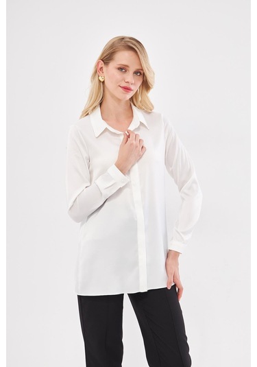 Klasik Saten Gömlek Ekru Ekru