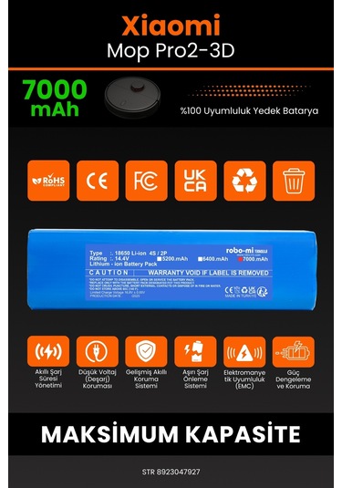 Vacuum Mop Pro2+ 3d Batarya 7000mah Stytj02zhm Süpürge Bataryası