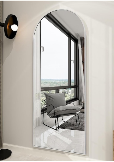 Zer 160x55 Kemerli Zemin Aynası,tam Boy Aynalı Duvar Aynası, Yatak Odası, Giyinme Odası İçin Standlı GÜMÜŞ