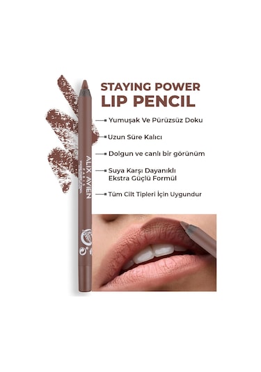 Alix Avien Suya Dayanıklı Uzun Süre Kalıcı Yumuşak Dudak Kalemi Staying Power Lip Pencil 63 Reddish Brown