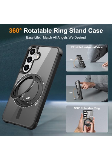 Samsung Galaxy S25 / S24 Kılıfı Magsafe Döndürülebilir Halka Ayaklı Tpu + Pc Telefon Kılıfı İle Uyumlu Siyah