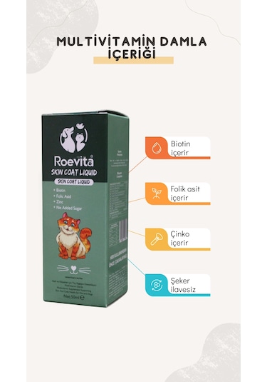 Roevita Kedi ve Köpekler İçin Tüy  Multivitamin Damla