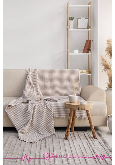 Klasik Pamuklu Koltuk Örtüsü 170x300 Cm Kazayağı Desen Koltuk Örtüsü Bej