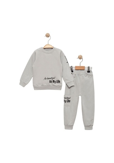 My Lıfe Baskılı İki İplik Alt Üst Takım Gri