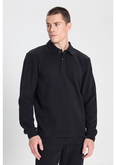 Wrangler Regular Fit Normal Kesim Polo Yaka Siyah Sweatshirt Siyah
