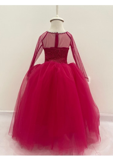 Barbie Uzun Kol Elbise Fuşya - Beyaz