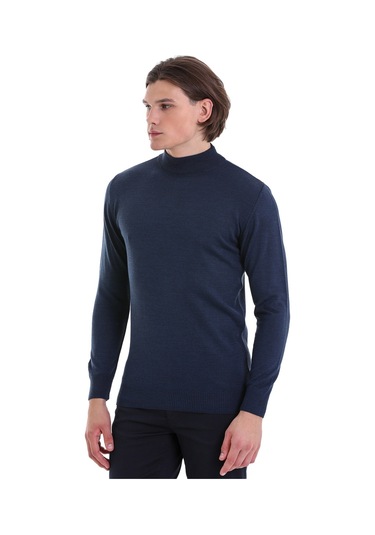 Hatemoğlu İndigo Regular Fit Düz Yarım Balıkçı Yaka Yünlü Triko Kazak İndigo