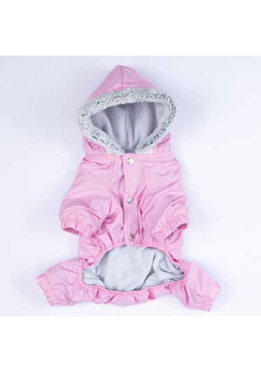 Pettrend Pembe Kürklü Tulum Yağmurluk Küçük Irk Yağmurluk Köpek Kıyafeti