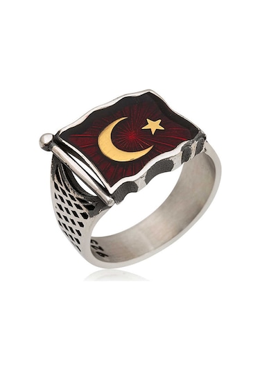 Vgd Gumush Gümüş Türk Bayrağı Erkek Yüzük